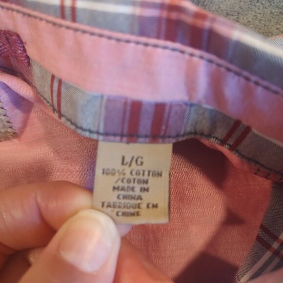 TOMMY BAHAMA Shirt Large Button Up Pink Plaid Long Sleeve Spring Easter Western - Picture 7 of 11